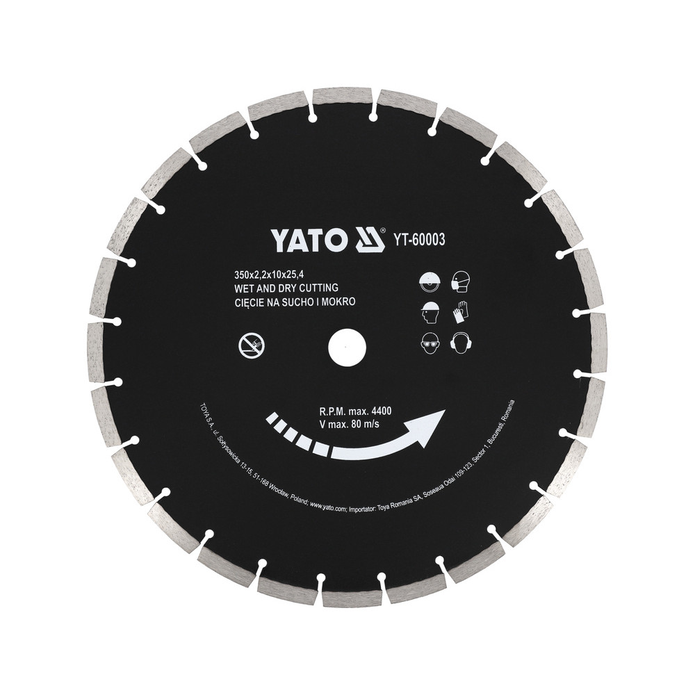 Yato Gyémánt vágókorong 350 x 3,4 x 10,0 x 25,4 mm szegmentált (YT-60003) Yato Gyémánt vágókorong 350 x 3,4 x 10,0 x 25,4 mm szegmentált (YT-60003)
