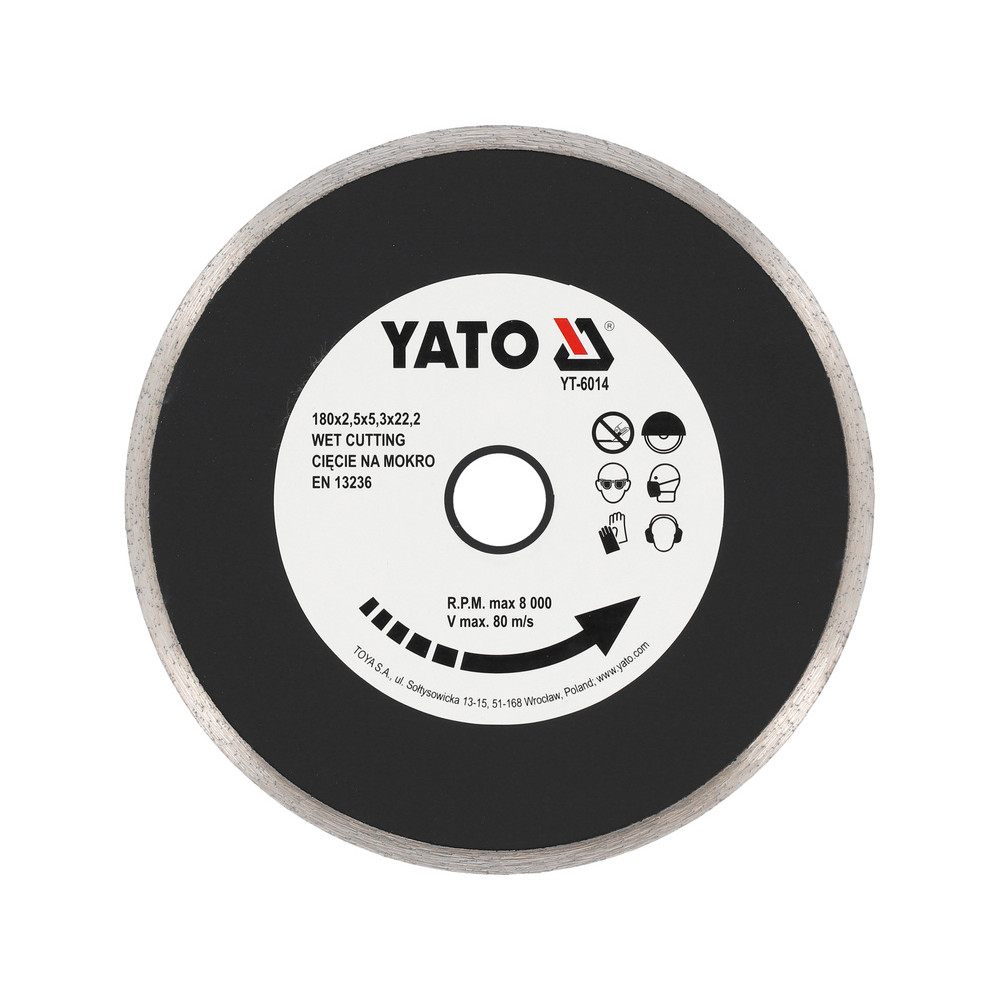 Yato Gyémánt vágókorong 180 x 2,5 x 5,3 x 22,2 mm folytonos (YT-6014)