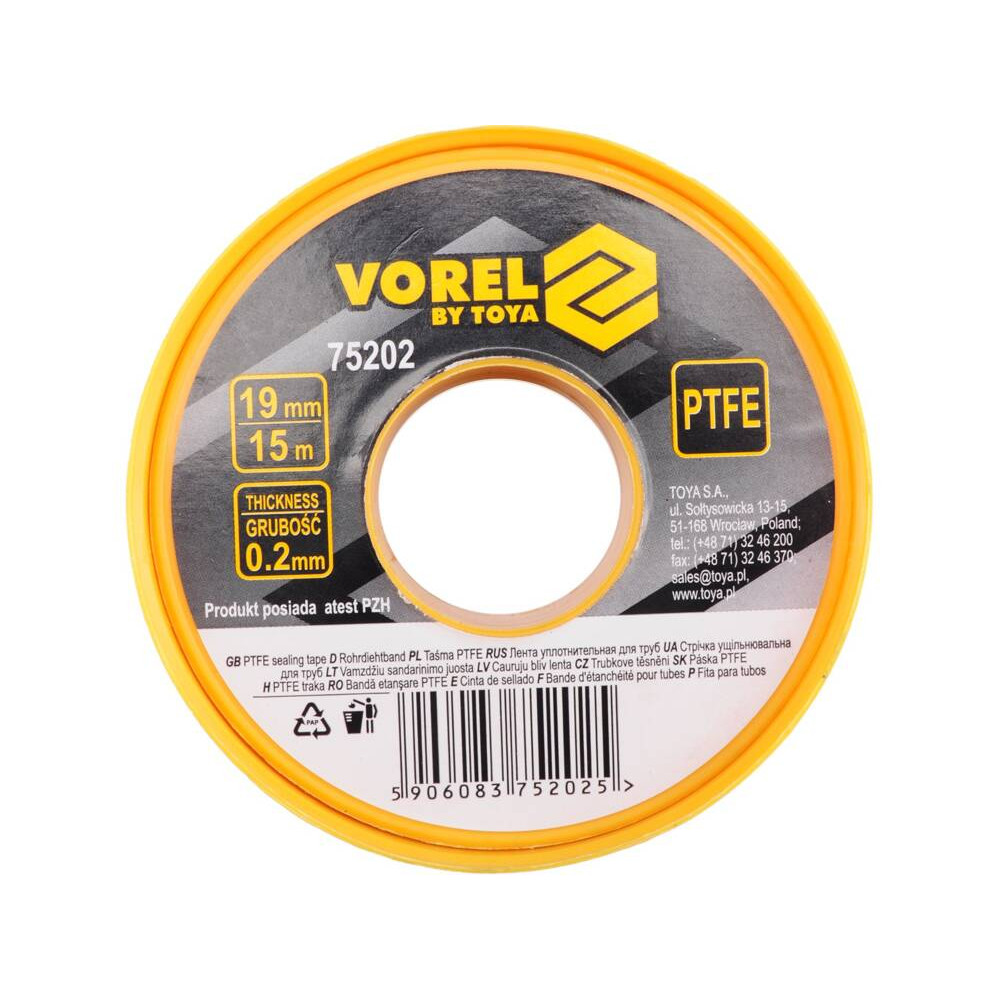 Vorel PTFE Teflonszalag 15mx19mmx0.2mm 75202 Vorel PTFE Teflonszalag 15mx19mmx0.2mm 75202