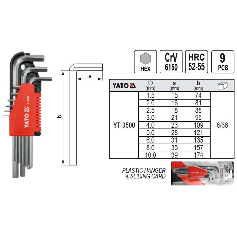 Yato Imbuszkulcs készlet 9részes 1,5-10mm (YT-0500) Yato Imbuszkulcs készlet 9részes 1,5-10mm (YT-0500)