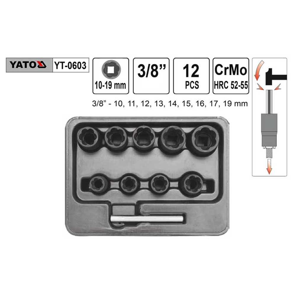 Yato Kicsavaró készlet csavarokhoz 10 részes 3/8"-os (YT-0603)