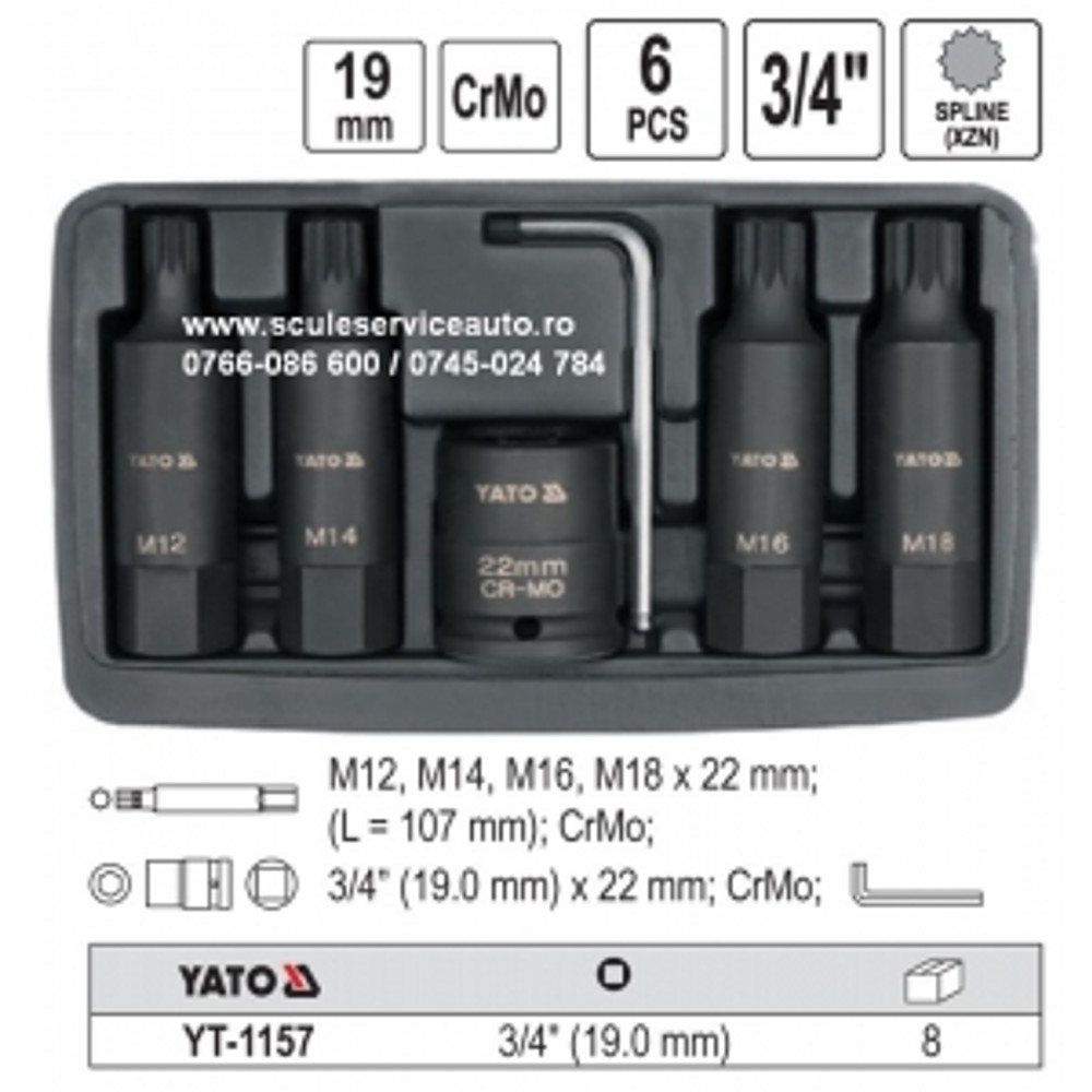 Yato Gépi dugókulcs készlet 3/4" 19mm 6 részes (YT-1157) Yato Gépi dugókulcs készlet 3/4" 19mm 6 részes (YT-1157)