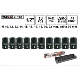 Yato Dugókulcs Készlet 1/2" Gépi, 10-22mm ,10db-os (YT-1025) Yato Dugókulcs Készlet 1/2" Gépi, 10-22mm ,10db-os (YT-1025)