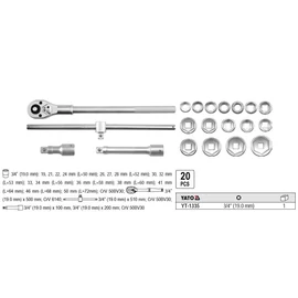 Yato Dugókulcs Készlet 3/4" , 19-50mm, 21db-os (YT-1335)