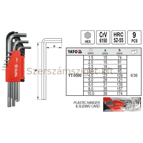 Yato Imbuszkulcs készlet 9részes 1,5-10mm (YT-0500)