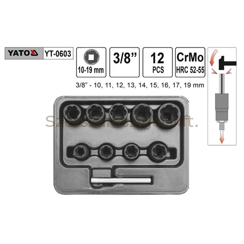 Yato Kicsavaró készlet csavarokhoz 10 részes 3/8"-os (YT-0603)