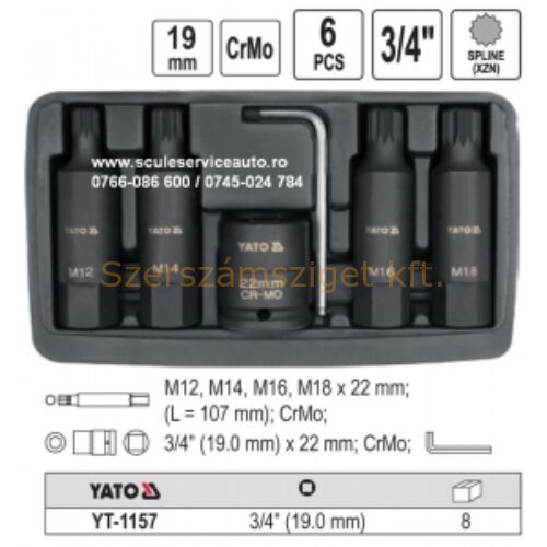Yato Gépi dugókulcs készlet 3/4" 19mm 6 részes (YT-1157)